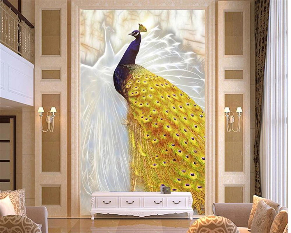 Beibehang Custom Wallpaper Flying Flying White Peacock Chinese Passage 3D Wall paper Corridor Exposed Wallpaper papel de parede