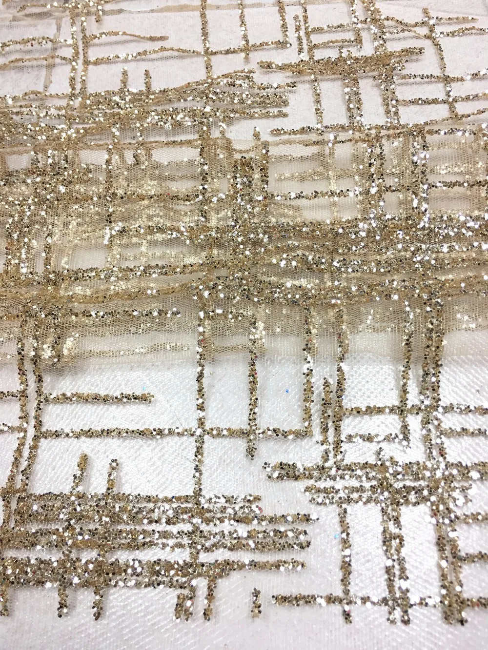 2017 New Design Nigerian Lace Fabric WIth Sequins 2017 Champaign Gold/Gold French Tulle Glitter Lace Fabric For Wedding Dress