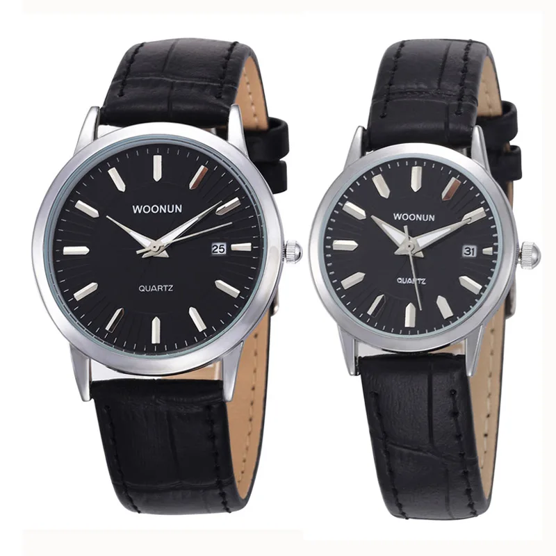 New WOONUN Top Brand Luxury Couple Watches For Lovers Fashion Lover Pair Watches Waterproof Shockproof Quartz Thin Watch Leather