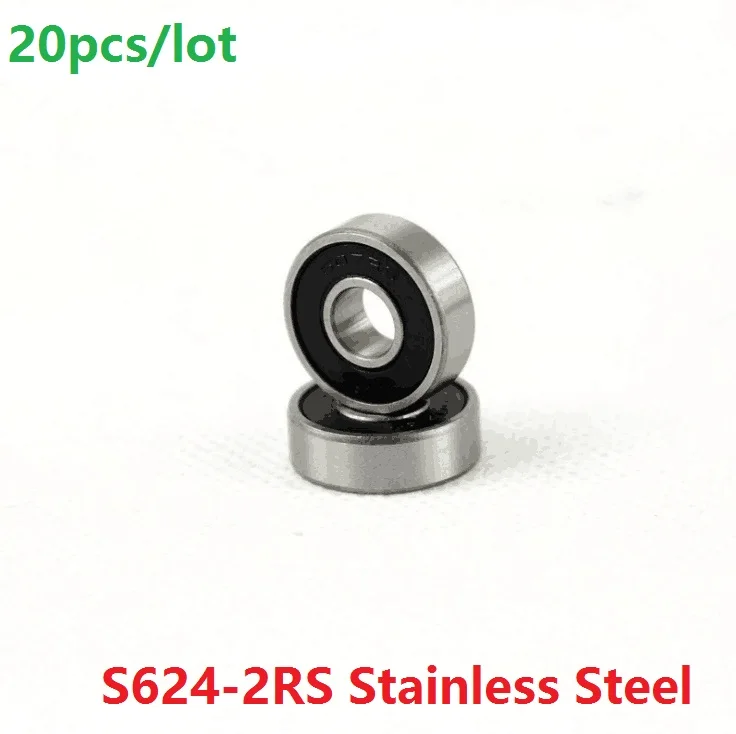 20pcs/lot ABEC-5 S624RS S624-2RS 4*13*5mm Stainless Steel ball bearing Miniature Deep Groove Ball bearing 4x13x5mm