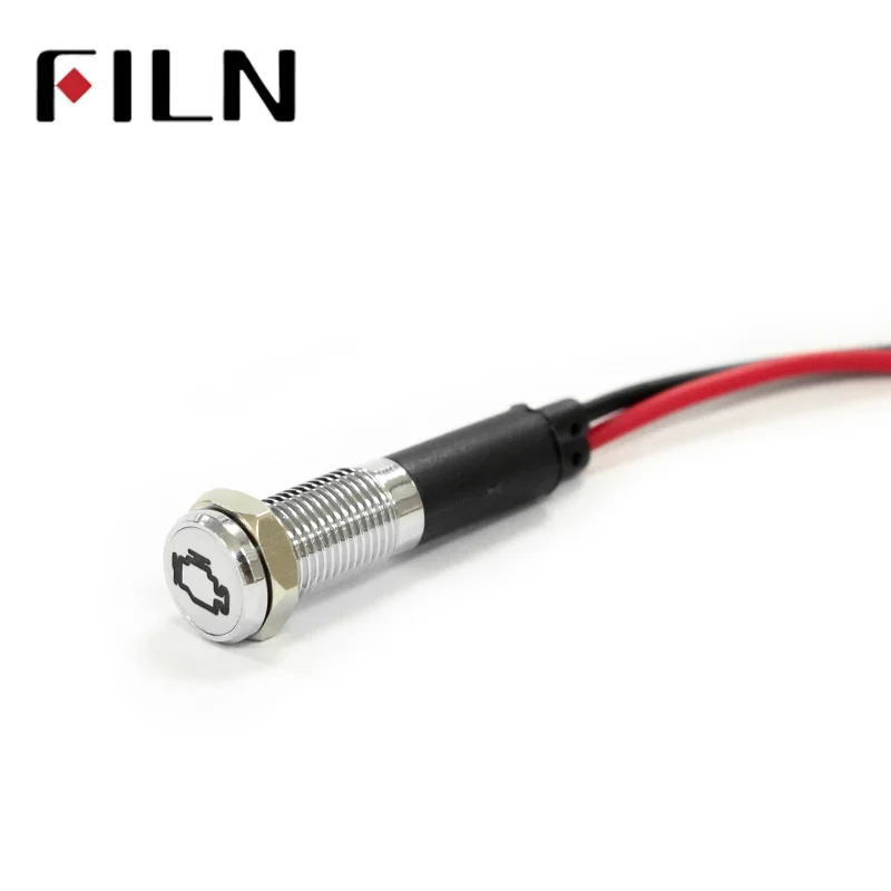 FILN-luces LED de señal para salpicadero de coche, lámpara de 8mm, 12V, rojo y amarillo, luz piloto con símbolo, 50 unidades