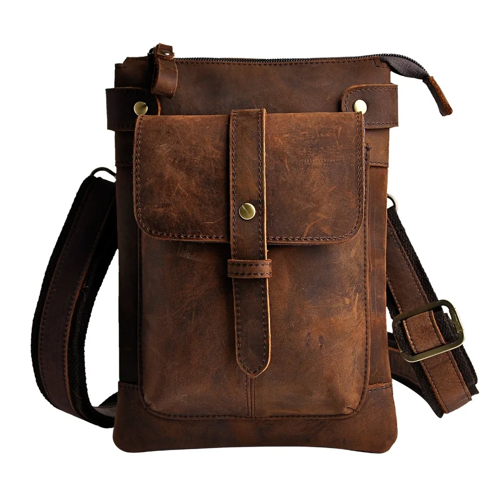 Couro masculino multifunction designer casual crossbody bolsa de ombro mensageiro moda cinto pacote saco telefone comprimidos caso 8711