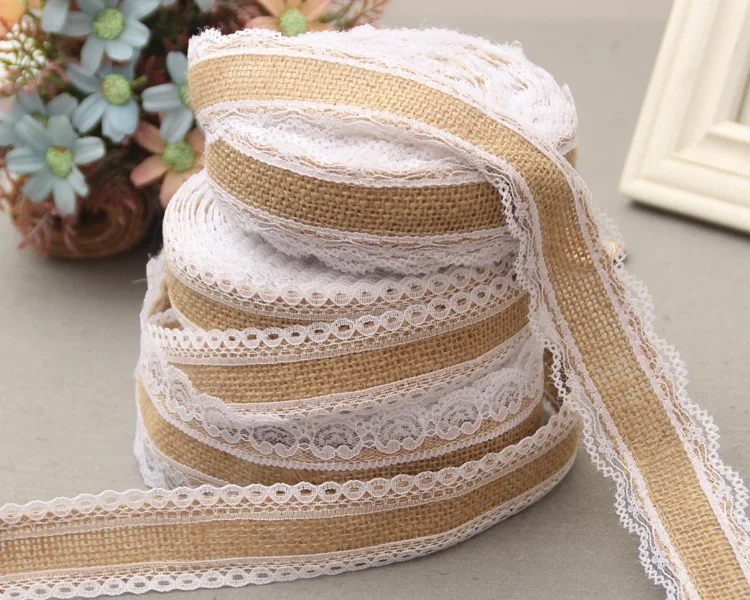 2(1.8meters)Yard/lot 25mm Burlap Ribbon Decoration Sisal Lace Trim Jute Hessian Rustic Event Party Cake Supplies