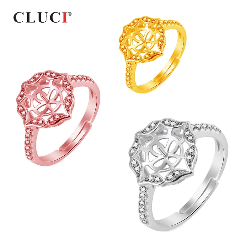 

CLUCI 925 Sterling Silver Flower Ring for Bride Bijoux Adjustable Wedding Ring Finding Jewelry Birthday Gifts for Women SR2136SB