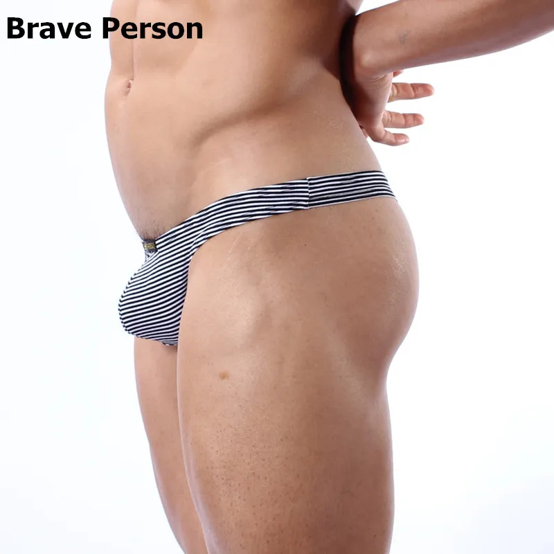 BRAVE PERSON Brand Underwear Men\'s Sexy Lycra Cotton G-string Men Thongs Tanga Panties Gay Underwear Stripe T Pants