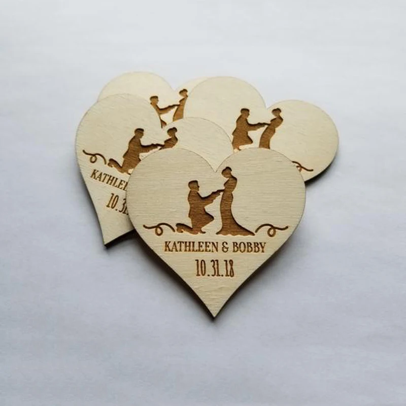 Wood Save the Date Heart Magnets, Personalized Saved the Dates, Any quantity, Quick Production Time