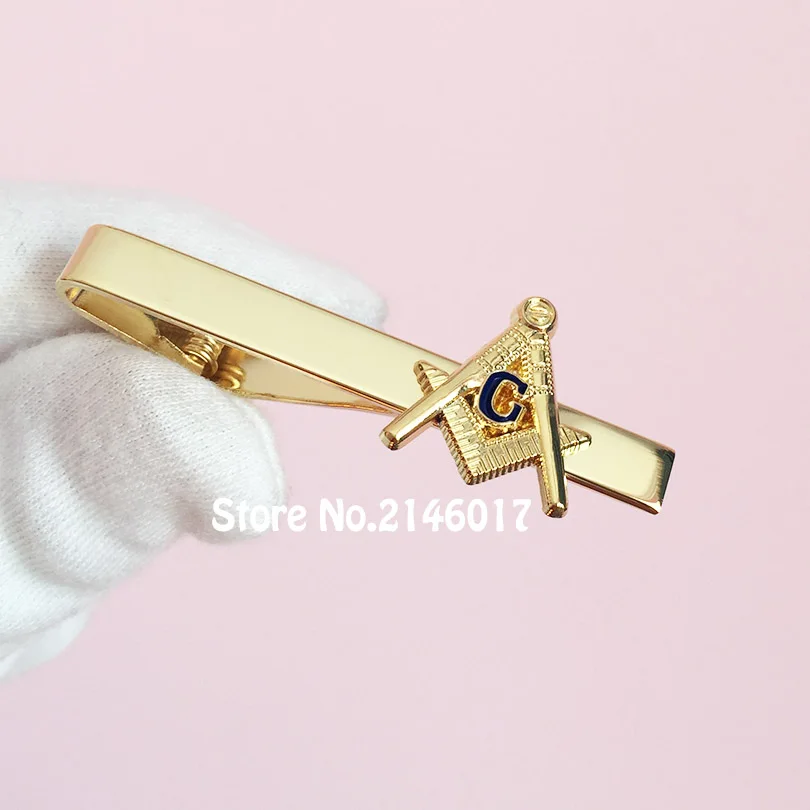 Freemason Blue Lodge Ties Clips Masonic Fashion Men\'s Neck Tie Clip Bar Masonry Square and Compass G Masons