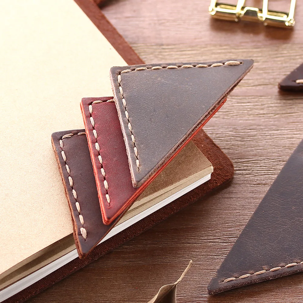 2 Pack Vintage bookmarks for books,  Genuine Leather corner page marker, Handmade Memo Stationery gift School supplies