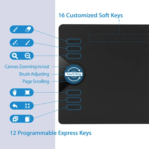 Imagen 2 del producto Huion-tableta gráfica HS610 de 10x6,25 pulgadas, Tablet de dibujo, Stylus Digital sin batería, compatible con teléfono Android, Windows, MacOS y PC, 8192 niveles de presión 28 teclas de presión