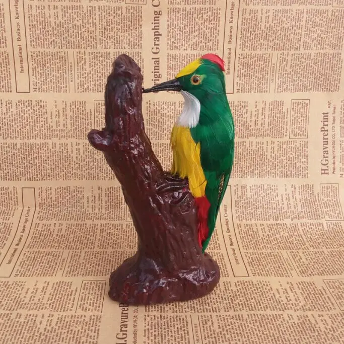 artificial stump Woodpecker bird model 14*6*24CM polyethylene&furs handicraft,Teaching Model props,gift decoration a2211