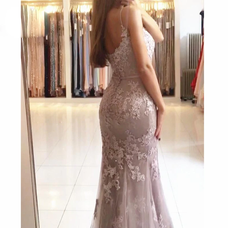 JaneVini Elegant คำเบอร์กันดี Mermaid ชุดราตรียาวสปาเก็ตตี้สายรัดลูกไม้ Appliques Sequins Backless เซ็กซี่ Dresses 2019