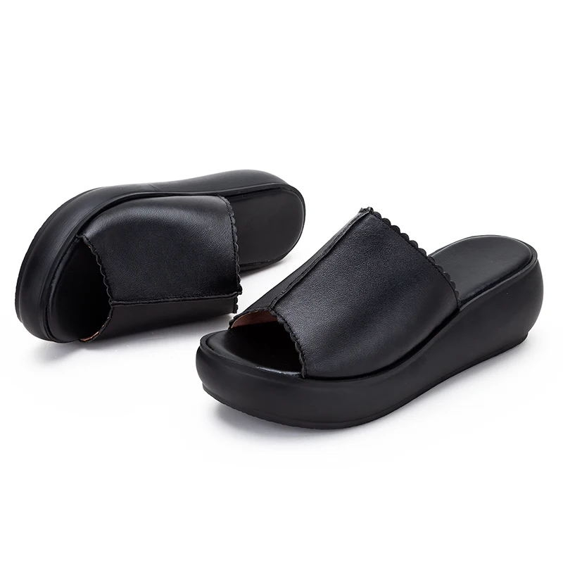 GKTINOO pantofole da donna 2024 pantofole estive da donna scarpe da donna con zeppa tacchi moda estate scarpe in vera pelle piattaforma