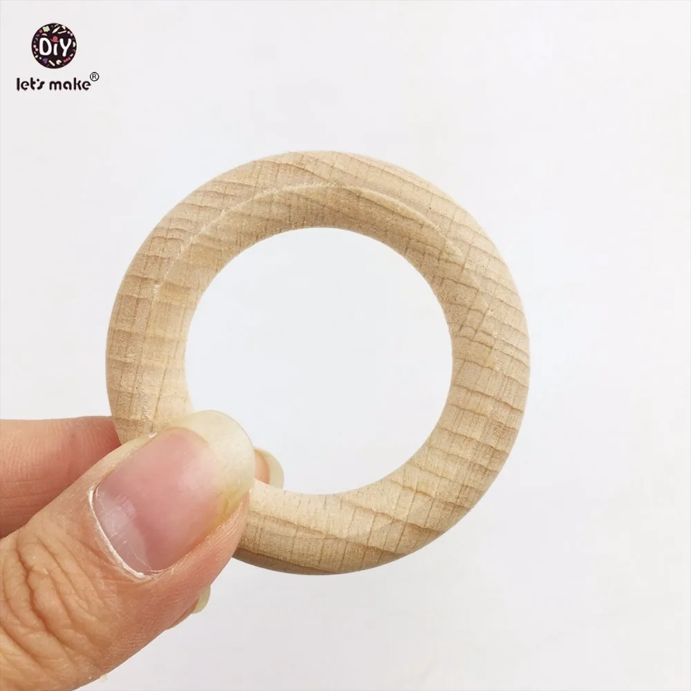 Let's Make Beech Wooden Ring 50pc Round Wood 54mm Teether DIY Bracelet Crafts For Infant Beech Wood Teething Ring Baby Teether