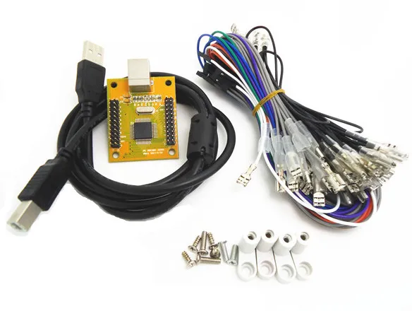 Kit de controle de fliperama para usb, 2 jogadores, codificador de teclado multicamada, duotone, botão de pressão redondo e joystick, 1 kit