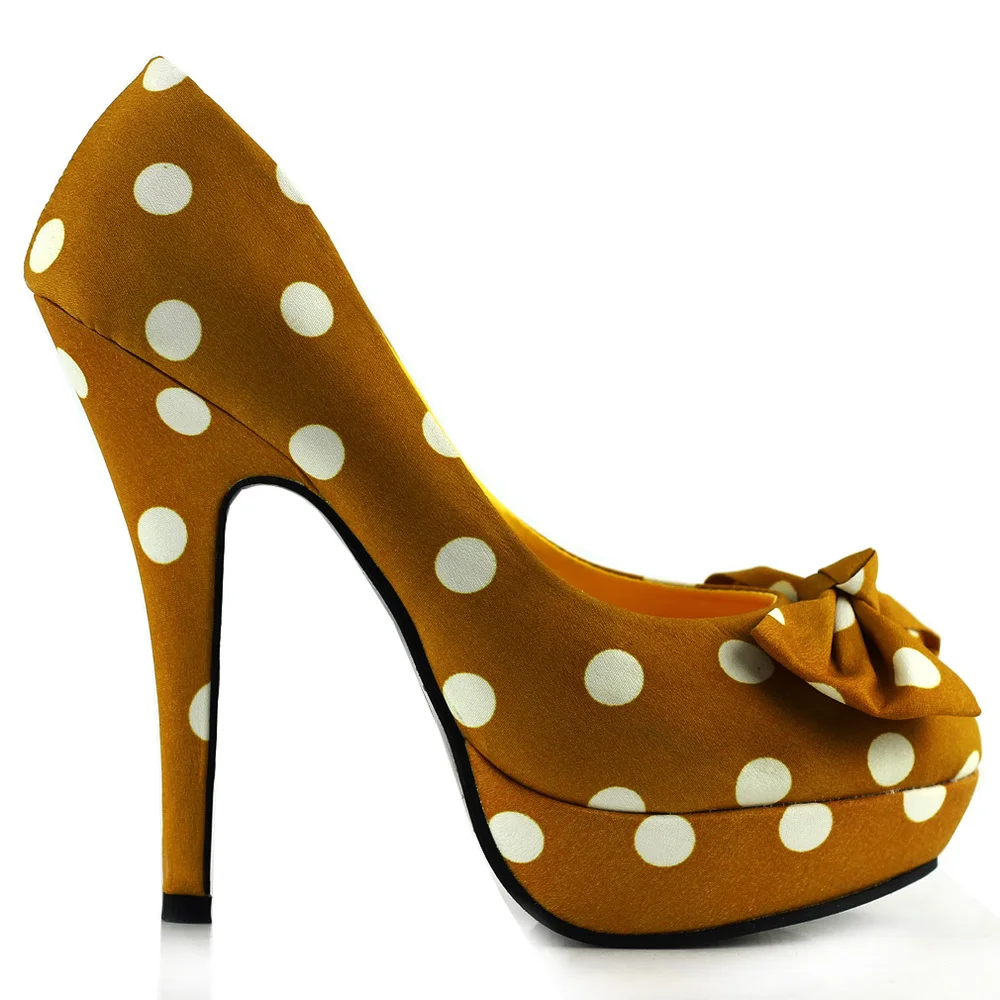 LF30406-2 Ladies Cute Bow Satin Polka Dot Party/Club Platform High Heels Pumps Court Shoes