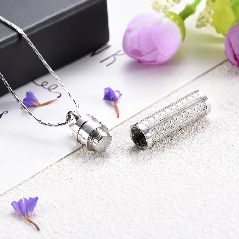 High Grade Memorial Cylinder Vials Urn Pendant with Snake Chain Cremation Jewelry Keepsake Urn Lockets for Human Pet Ashes