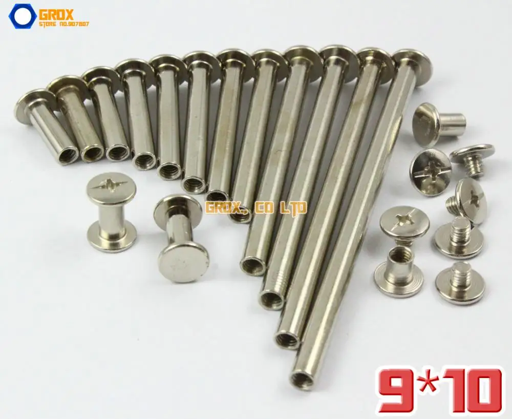 100 Pieces 9 x 10mm Nickel Plated Chicago Screw Stud Rivet Belt Strap Fastener (5mm Shank Diameter)