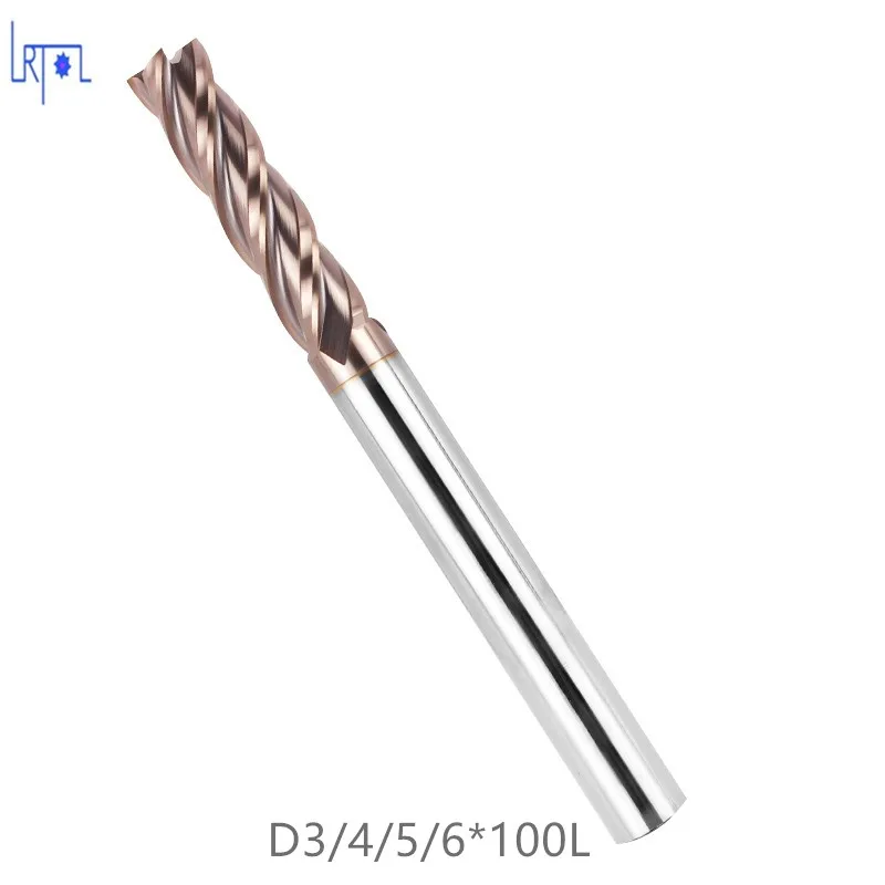 7PCS SET HRC50 D3 4 5 6*L100mm 4 Flutes extra long Tungsten Carbide flat square  End Mill Set CNC Tool milling cutter of machine