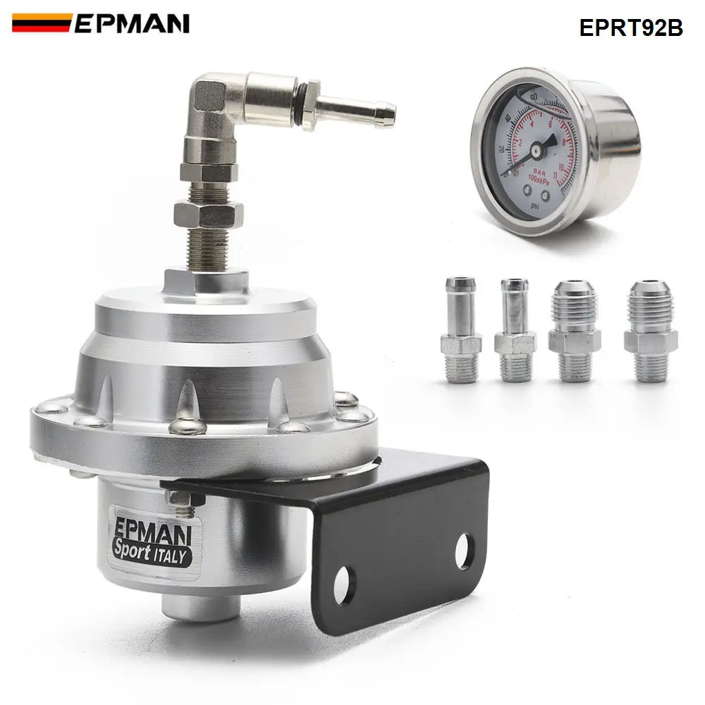 Epman Racing  Car New Billet Fuel Pressure Regulator With Gauge Kit Fittings EPRT92B