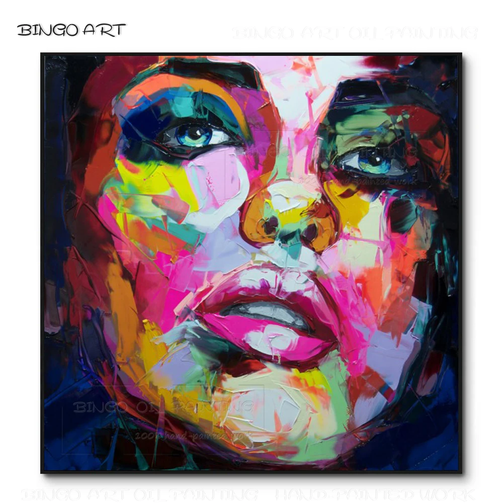 

Professional Artist Hand-painted High Quality Colorful Abstract Figures Oil Painting on Canvas Rich Colors Knife Face Painting