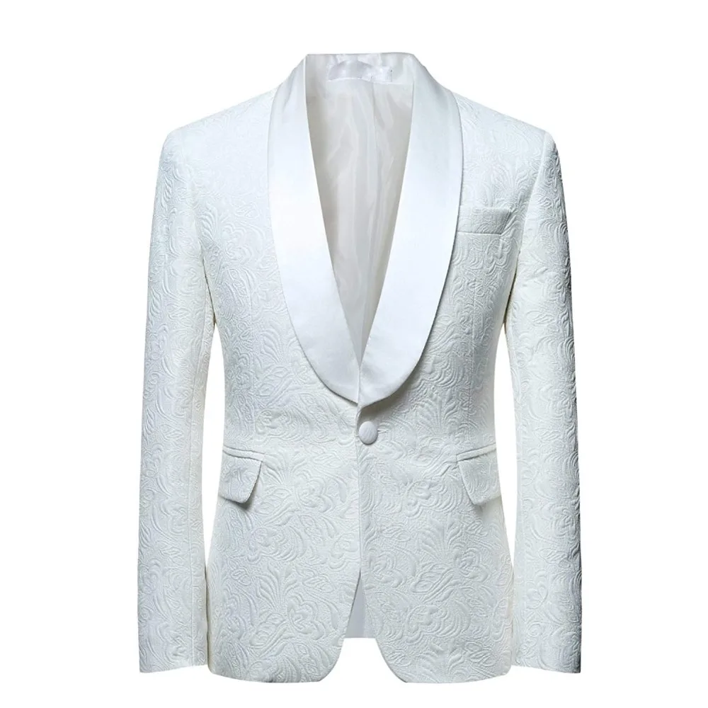 Mens Suits Shawl Collar 2 Pieces Slim Fit White Ivory Suit Mens Groom Jacket Tuxedos for Wedding Dress Evening(Blazer+Pants+Tie)