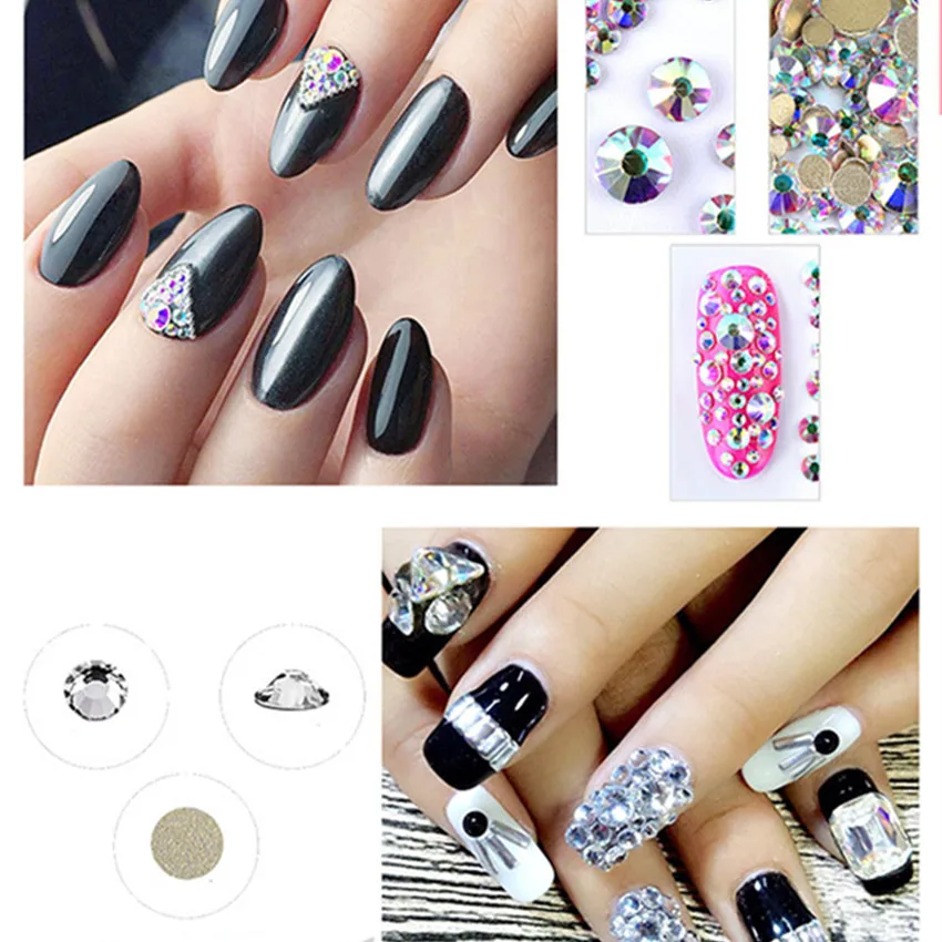 SS3-SS30 High Quality Transparent Stone Glass Gem Clear AB 3D Nail Rhinestones 288Pcs,1440Pcs Flat Back Non Hotfix Crystal WC991