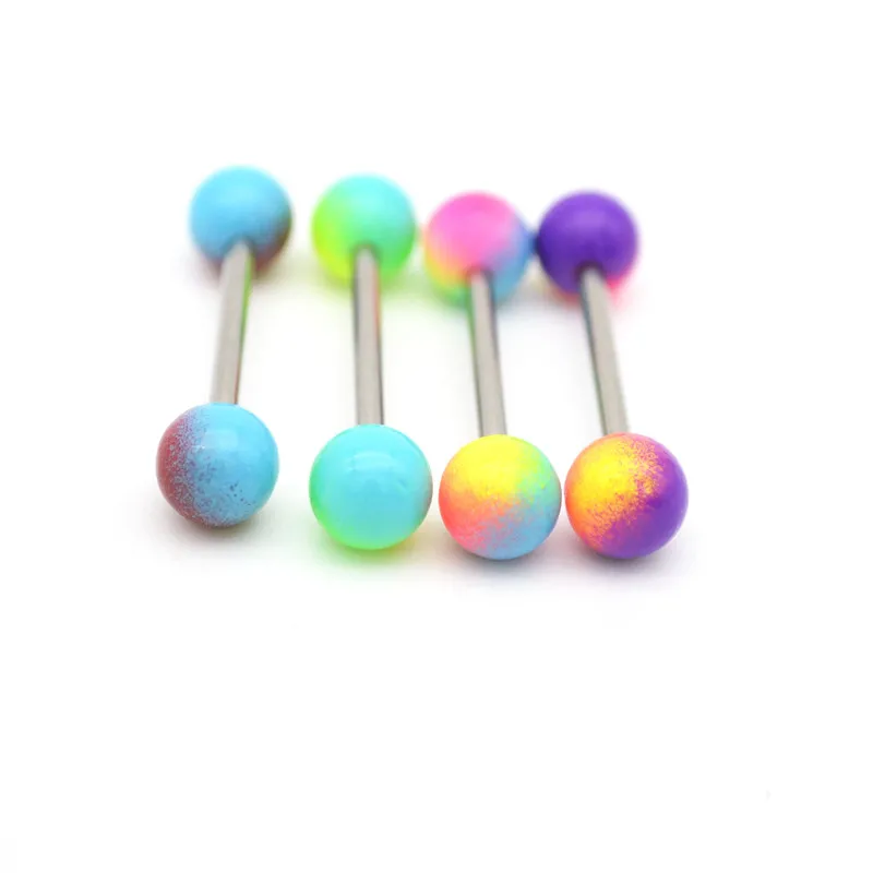 

Tongue Bar Rings Piercing Straight Barbell Surgical Steel 14g Balls Colorful Fashion Body Jewelry 16mm Length