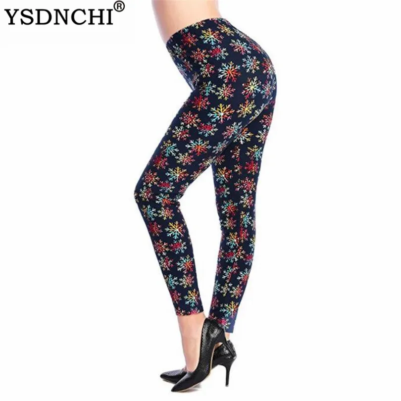 YSDNCHI modne kwiatowe drukowane legginsy damskie wysokiej talii Leggin Stretch elastyczne spodnie ołówkowe Slim kobiece spodnie Push Up Pant