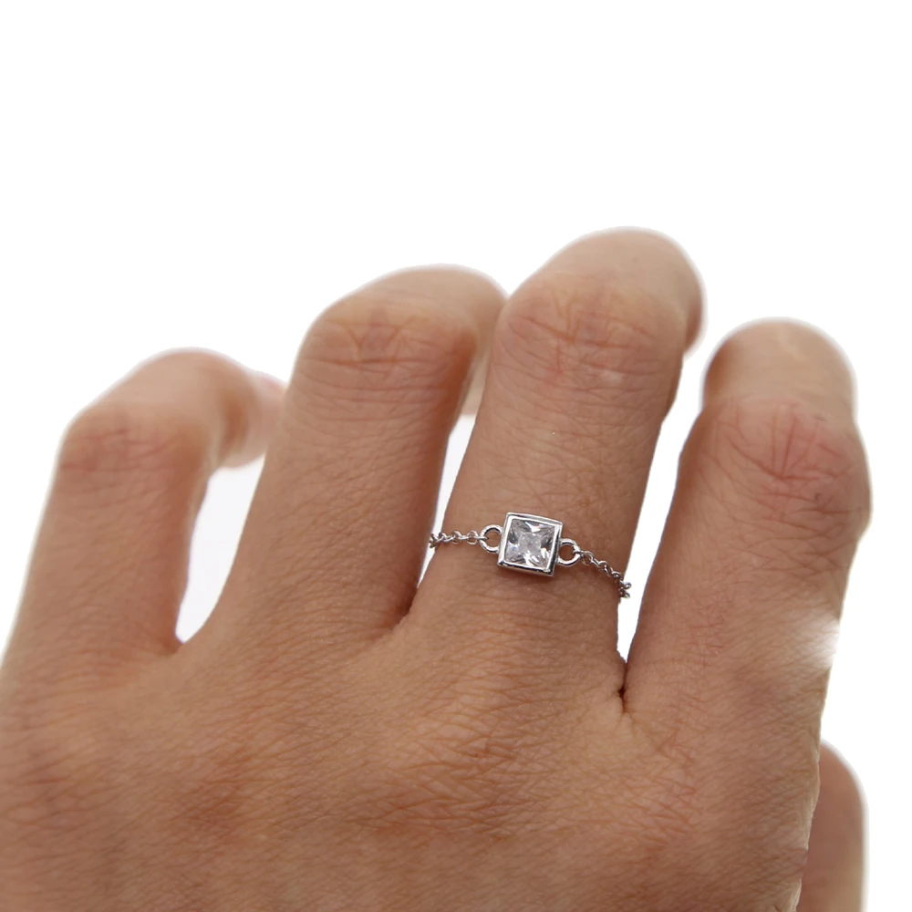 CZ Rings Female Ring Bijoux Newest White bezel Zirconia minimal geomtric thin chain cz charm Wedding Engagement Rings For Women
