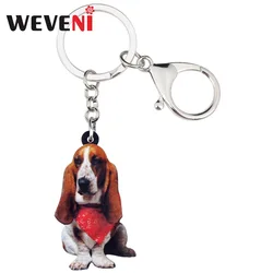 WEVENI Acrylic Sitting Scarf Basset Hound Dog Key Chains Keychain Rings Animal Jewelry For Women Girls Holder Wallet Charms Gift