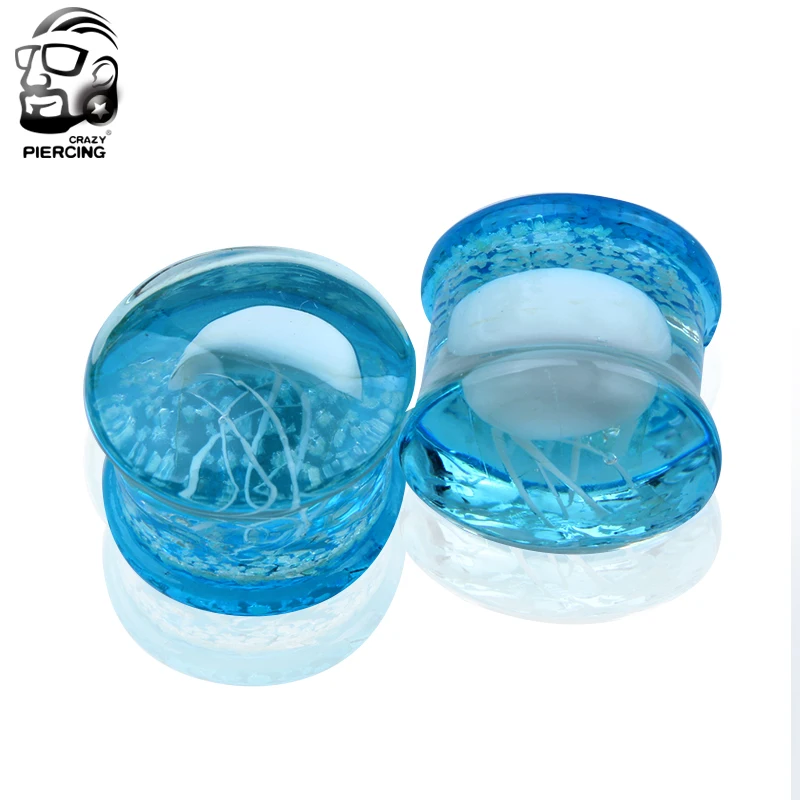 Glow In The Dark Glass White Jellyfish Ear Guage Plug Body Tunnel Piercing Jewelry Ear Expander Stretcher
