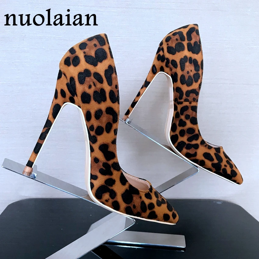 8 10 12CM Women Leopard Pumps Pointed Toe Shoe Woman Faux Suede High Heels Ladies High Heel Pump Shoes Lady Party High Heels