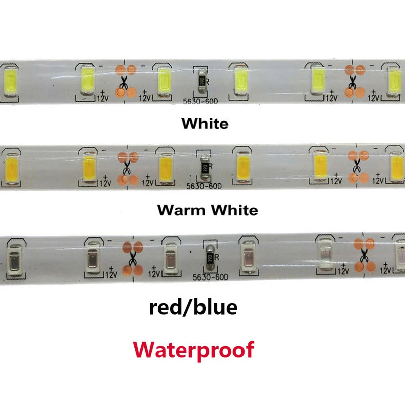 5M 5630 60leds/m Led Strip DC12V 300leds Flexible Led Tape Light  White/Warm White/Red/Blue Waterproof/Not Waterproof IP30/IP65