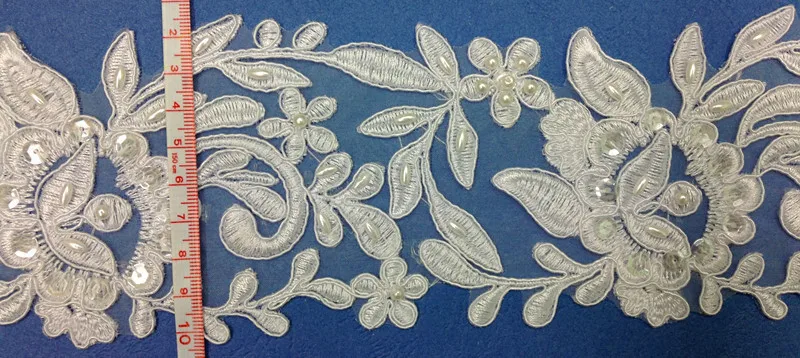 

FREE SHIPPING 9cm organdy polyester embroidery framed beaded and sequined lace trim,wedding lace,veil trim,XERY-Z801