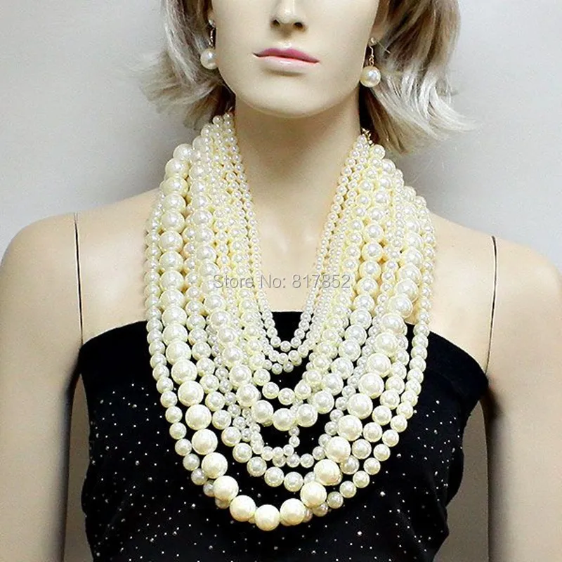 

FREE SHIPPING! NEW STYLE P22 WOMEN FASHION IMITATION WHITE PEARLS BEADS NECKLACE UNIQUE DESIGN LAYERS PEARLS BEADS NECKLACE