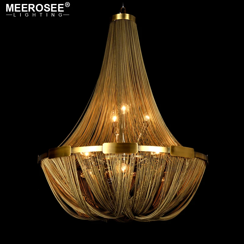 

Meerosee Modern Aluminum Chain Chandelier Lighting French Empire Bronze Color Pendant Hanging Lamp for Living room Hotel