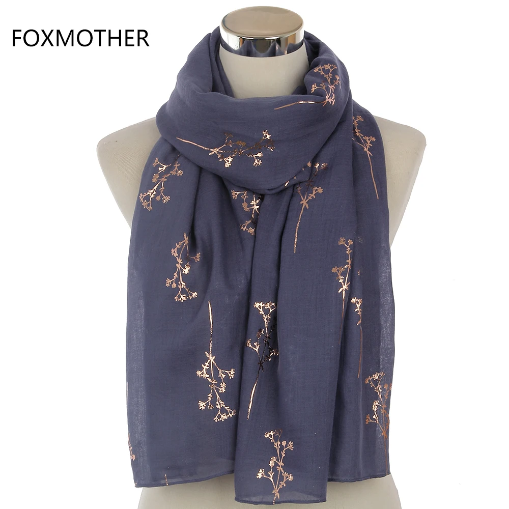 

FOXMOTHER New Design Femal Black Grey Red Metallic Gold Foil Glitter Floral Shawls Wrap Scarf For Women