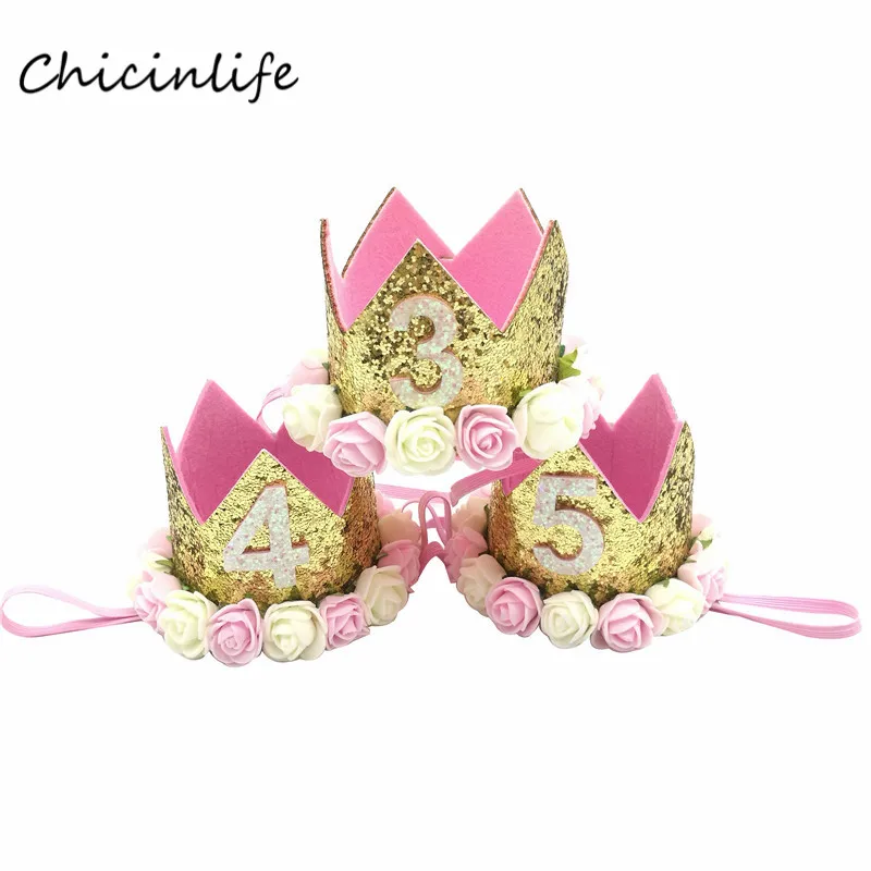 Chicinlife Baby Girl Boy One 1 2 3 4 5 6 7 8 9 Years Old Birthday Hat Crown Headbands Birthday Party Decoration Hair Decorative