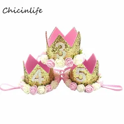 Chicinlife Baby Girl Boy One 1 2 3 4 5 6 7 8 9 Years Old Birthday Hat Crown Headbands Birthday Party Decoration Hair Decorative