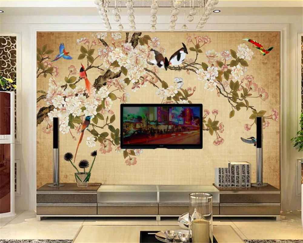 

Beibehang Custom Wallpaper Chinese Hand Painted Brushwork Birds Backdrop Decorative Paintings Living Room Bedroom 3d wallpaper