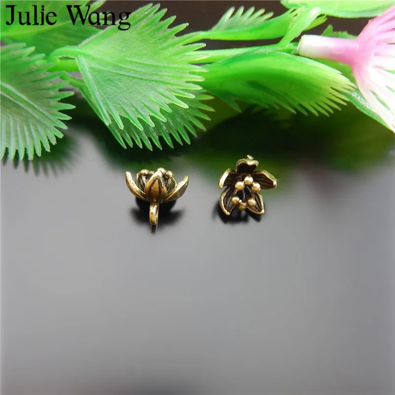 Julie Wang 10pcs Antique Bronze Retro Flowers Copper Charms For Necklace Pendants Findings Jewelry Making Accessory