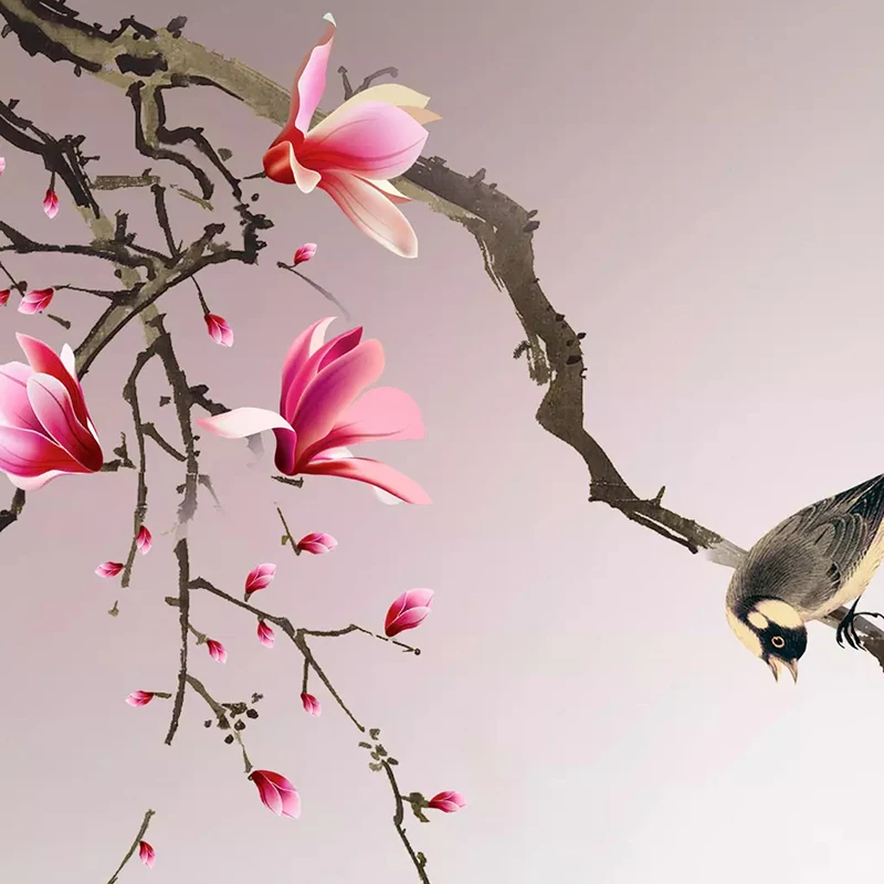 Custom Mural Photo Wallpaper Chinese Style Magnolia Flower Birds Living Room Bedroom 3D Wall Papers Home Decor Papel De Parede