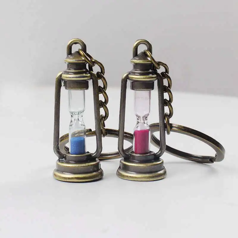 New Cute metal lamp shape timer hourglass key chain lantern Key ring couple keychain novelty item women men best gift K2077