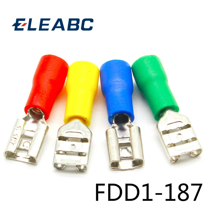 FDD1-187 izolowane żeńskie izolowane elektryczne złącze zaciskowe do 22-16 AWG złącza złącze przewodu kablowego 100 sztuk/paczka FDD1.25-187 FDD