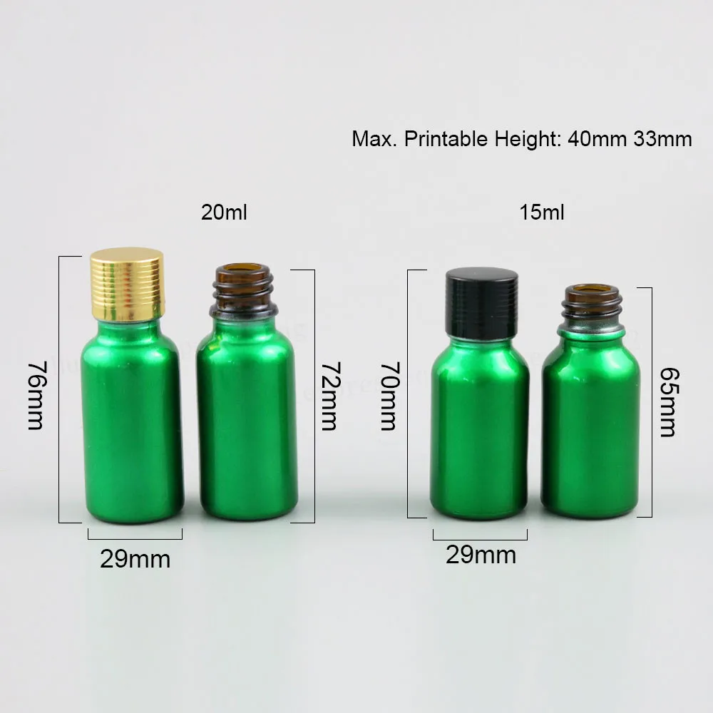 200 x Empty 15ml 20ml Paint Green Glass Essential Oil Bottles Container with Orifice Reducer Aluminium Lids