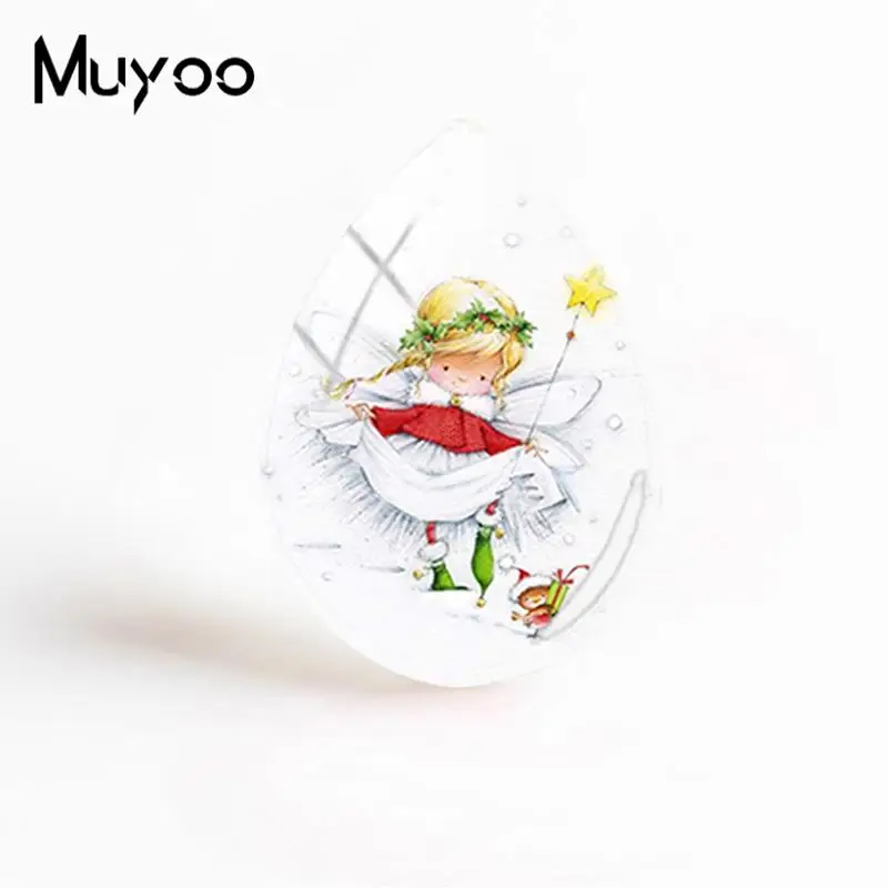 2018 New Christmas Fairy Paintings Jewelry Merry Christmas Tear Drop Cabochon Art Glass Dome Cabochons Gifts Women