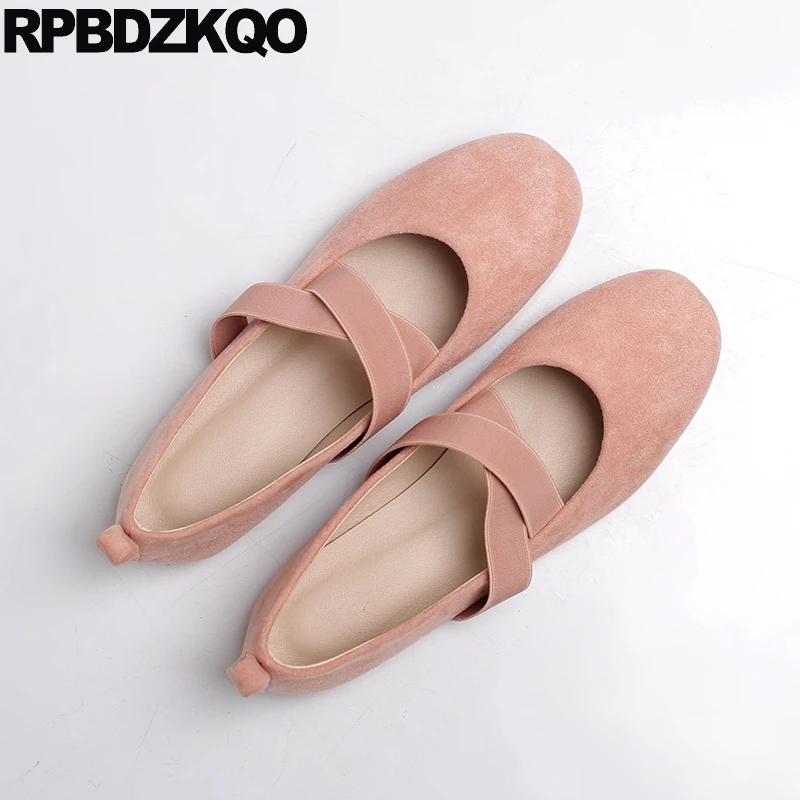 Flats Soft Ballet Women Ballerina Elastic Designer Square Toe Plus Size Japanese School Suede Shoes Pink 11 10 Large Cross Strap