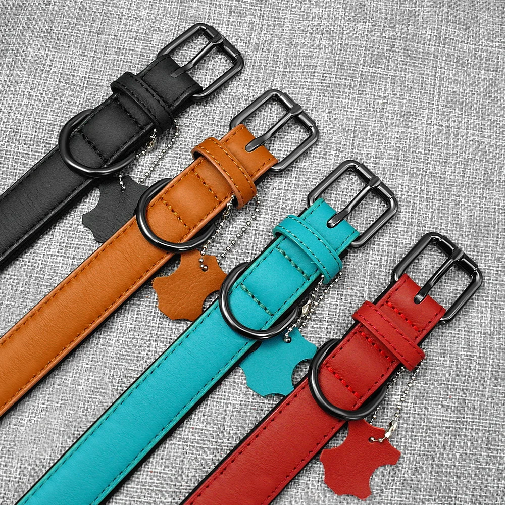 Genuine Leather Dog Collar Padded Adjustable Pitbull Bulldog Collars For Medium Large Dogs German Shepherd Dog Belt Mascotas S-L