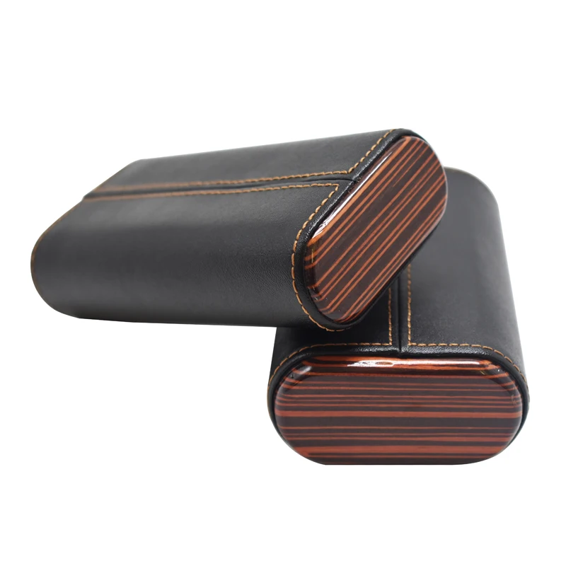 Genuine Leather Ebony Bottom 3 CT Cigar Case Travel Carry Cigars Storage Case Wooden Lining Leather Cigar Case Box Cool Gadgets