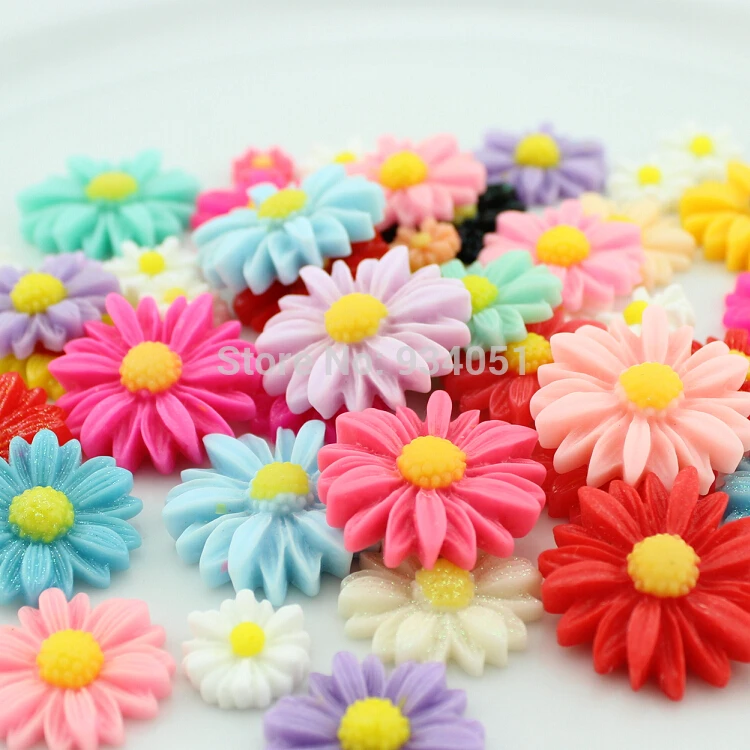 

Set of 100pcs assorted Flower Flatback Daisy Bloom Cab Cabochons 9-26mm for Cell Phone Decor, Hair Accessory, DIY Free Shipping